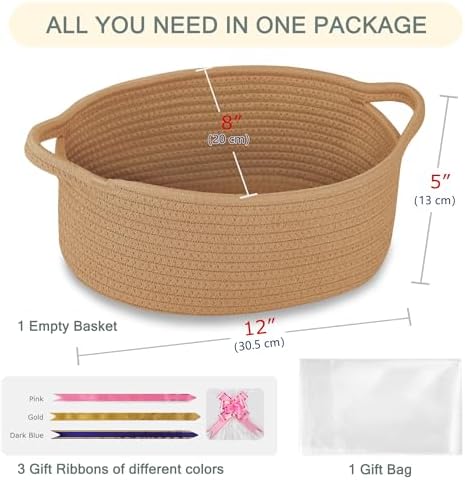 COMSE Empty Small Gift Basket with Bag & Ribbons, Camel - Image 2