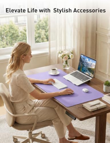 Aothia Faux Leather Desk Mat Mouse Pad, 55" x 24", Light Purple - Image 3