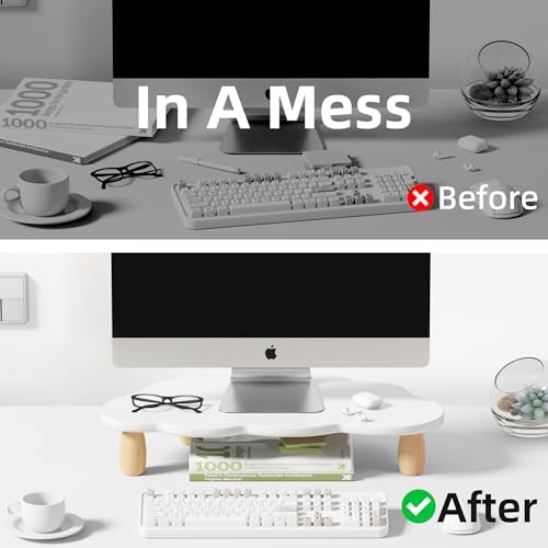 AFOOYO Monitor Stand Riser,Cloud Shape Wood Computer Monitor Stand, 16.5IN Monitor Stand Riser, Multi-Purpose Desktop Organizer Riser for Computer,Laptop,Printer,TV,White - Image 5