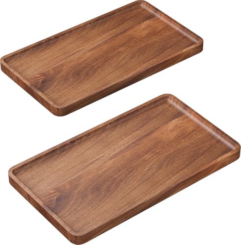 VERTORGAN 2 Pack Acacia Wood Serving Tray,13.8x7.9 Inch Trays,Home Decor by VERTORGAN