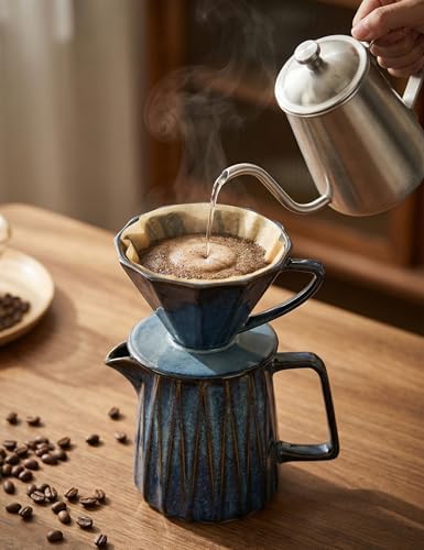 Pour Over Coffee Maker Set, Vintage Ceramic Coffee Dripper with 50 Paper Filters, 15oz/450ml, for Home Café Restaurant Camping - Image 5