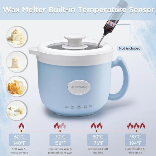 OFFNOVA 1.2L Electric Wax Melter - 4 Temp Control Non-Stick Wax Melting Pot with Drip-Free Pour Spout, Easy Clean for DIY Soy Beeswax Candle, Perfect Craft Gift for Hobbyists, Blue - Image 2