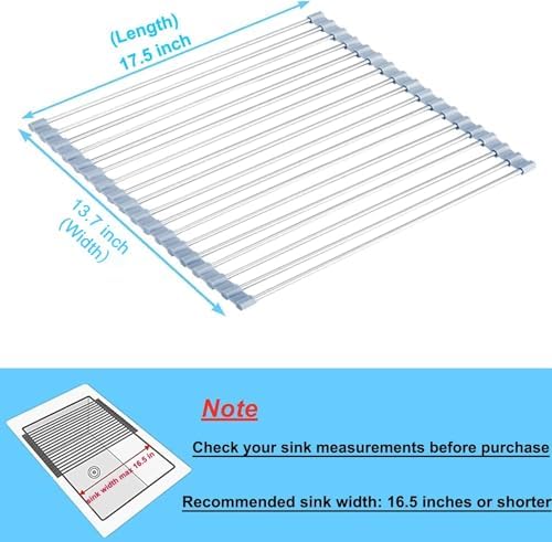 Seropy Roll Up Dish Drying Rack Over Sink Over The Sink Dish Drying Rack Kitchen Dish Drainer, Folding Dish Rack for Kitchen Sink Counter Stainless Steel Mat Foldable Dish Dryer Racks 17.5" x 13.7" - Image 4