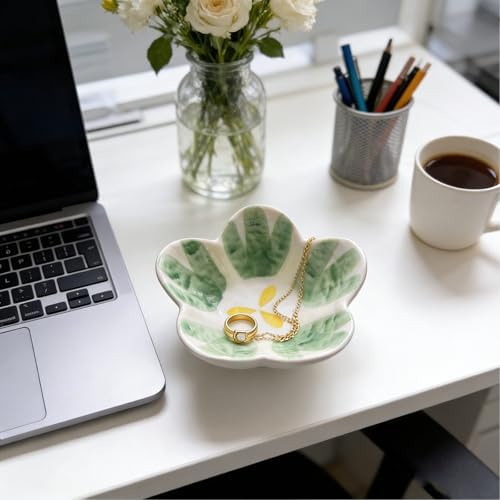 Ceramic Jewelry Dish, Flower Ring Dish, Cute Trinket Tray, Small Ring Holder Jewelry Tray, Nightstand Bathroom Decor Trinket Bowl for Friendship Birthday Gifts for Women Mom Grandma, Soap Dish - Image 4