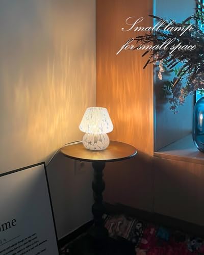 ONEWISH Mushroom Lamp Small Bedside Table Lamp-Nightstand Nightlight Dimmable Stepless, Translucent Glass Desk Lamp for Bedroom Dorm Living Kitchen, Murano Style Aesthetic Cute Home Decor(Blue) - Image 5