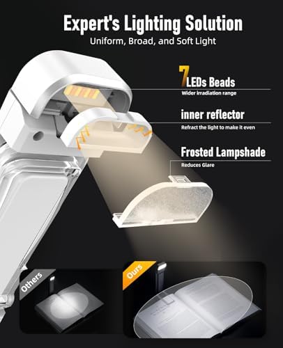 HIONXMGA Book Reading Light,Silent Touch Books Lamp for Reading in Bed,Rechargeable Clip on Booklight with 3 Amber Colors & 7 LEDs Precise Dimming for Eye Caring Night Reading,Book Lovers,Kids,White - Image 4