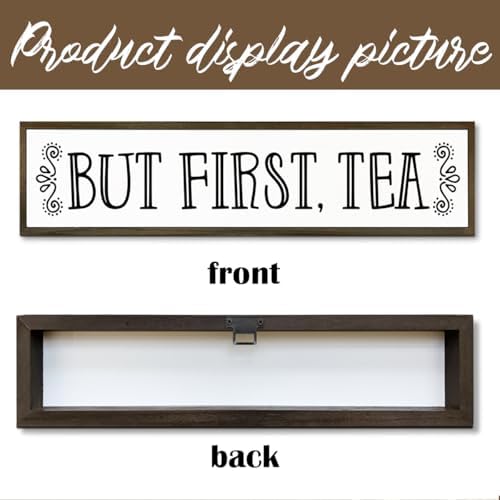 Tea Wood Sign Decor, Country Farmhouse Decoration for Home Kitchen Office, Rustic Teas Bar Decor, Wall Decors Art, Teas Lover Gift, But First Tea Sign, 17.8x4x1.2 inches - Image 3