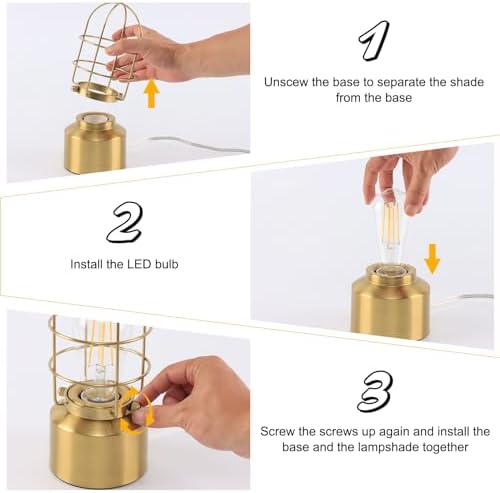Haian Support Small Touch Gold Table Lamp for Small Spaces - 3 Way Dimmable Industrial Bedside Lamp - Steampunk Antique Nightstand Desk for Bedroom, Living Room (Bulb Included) - Image 4