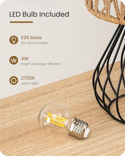 Rattan Table Lamp, Boho Table Lamp, Small Bedside Lamp, Handwoven Paper Lampshade, 2700K LED Bulb Included, Boho Desk Lamp, Modern Nightstand Lamp for Bedroom, Living Room, HW06TL05 - Image 5