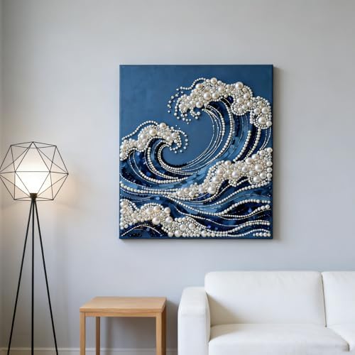 Mrchfr Wave Pearl Painting Kit for Adults & Beginners, DIY Ocean Theme DIY All-Pearl Dot Painting, Stress Relief Art Craft Supplies for Gift Home Wall Decor, No Frame (Style A with Frame) - Image 4
