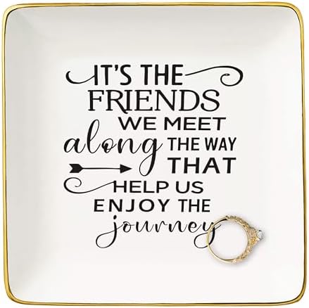 NZY Thank You Birthday Christmas Gifts for Best Friends,Bestie,Sister-Friendship Gifts for Best Friends,Bff-Ceramic Jewelry Tray Trinket Holder Ring Dish-It's the Friends We Meet Along the Way by NZY