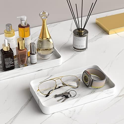 Gurygo 10" Vanity Tray for Bathroom - Hand Towel Tray Organizer for Paper Napkins - Bathroom Vanity Counter Organization - Ceramic Soap Dispenser Tray for Kitchen Counter (Marble White, Set/1)… - Image 2