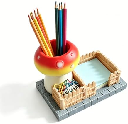 Mushroom Desk Organizer Resin 3 Compartments Pen Holder Cute Office Desk Accessories with Sticky Note Paperclip Holder for Home School Office Decor by Unknown