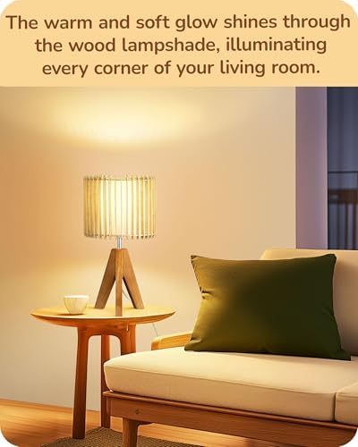 EDISHINE 14.17" Small Table Lamp, Wood-Colored Hollow Shade, E26 Base - Image 7