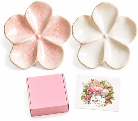 Ceramic Flower Jewelry Ring Trinket Dish Tray, Gifts for Women, 2 Pieces by Rfirady