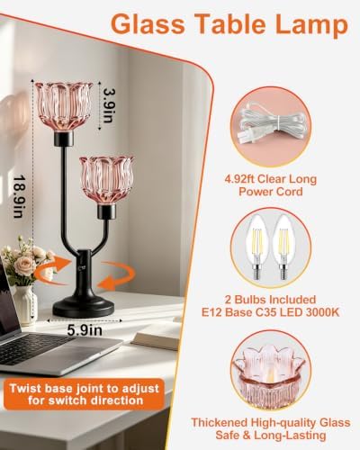 Lightdot Mid Century Modern Table Lamp Dimmable Vintage Black Flower Lamp - Image 4