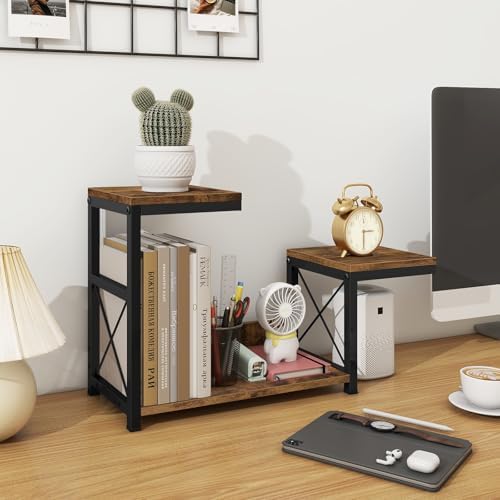 ELITEROO Desktop Shelf Organizer, 3 Tier Office Shelves, Wood Desk Organizers Storage Rack and Freestanding Display Shelf for Office, Dormitory, Home, Rustic Brown - Image 4