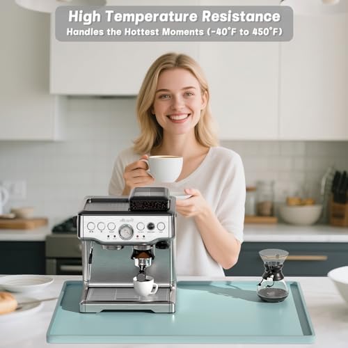 Rnivvi Silicone Coffee Mat, 16" x 24" Waterproof Raised Edge Coffee Bar Mats for Espresso Machine Station Accessories, Heat Resistant Dish Drying Pad for Kitchen Counter, Bar Decor Pad, Shadow Green - Image 2