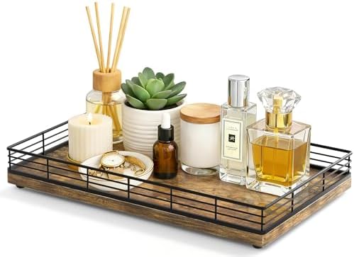 Bathroom Vanity Tray, 13" x 8" Decorative Wooden Tray for Countertop by Focusonit