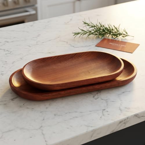 VOSAREA 2PCS Oval Wood Tray Japanese Wooden Tray Set - Image 7