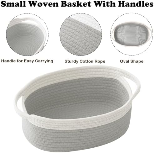 Woven Rope Basket - Baby Gift Basket with Bag & Ribbon, White&Grey - Image 3