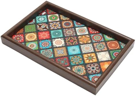 Wooden Valet Tray with Leather Base, Boho 11.8x7.9 by Unknown
