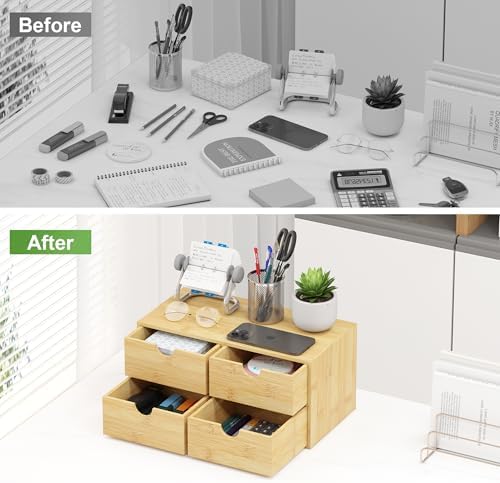 Bamboo Desk Organizer with Drawers, Desktop Storage Box for Office Supplies - Image 6