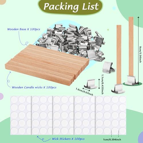 300pcs Wood Wicks for Candles Making,100pcs Wooden Candle Wicks and Base, Wick Stickers,for Soy Wax, Beeswax, Coconut Wax - DIY Candle Making Supplies for Beginners & Professionals - Image 2