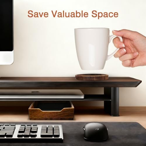 Walnut Desk Tray with Cup Coaster Set, Natural Wooden felt lined Desk Drawer Organizer for Keys, Pen, Watch, Home Office Desktop Accessories - Image 6
