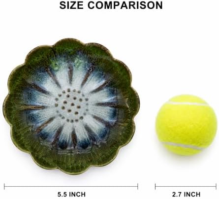 Pinehaven Ceramic Lotus Incense Holder – 5.5 Inch Hand-Sculpted Tray, Brass 9-Hole Insert for Sticks, Palo Santo, Sage & Cones – Japanese Zen Home Décor for Meditation (Green) - Image 5