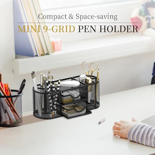 SUPEASY Mesh Desk Organizer, Pen Holder for Desk with 2 Drawers, Black - Image 2