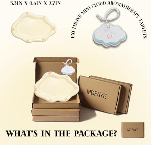 Jewelry Dish Trinket Tray for Women, Ring Dish Holder, Unique Cloud Shape Ceramic Plate Cute Things Vanity Aesthetic Room Decor Mother's Day Birthday (Bow Cream) - Image 2