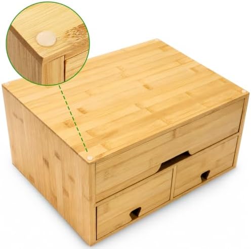 DEAYOU Bamboo Desk Organizer, 100% Natural Bamboo Desktop Drawer Organizer, Tabletop Storage Cabinet Organization Box with 3 Drawers for Home Office Supplies, Makeup, Letter, 2-Layer, Fully Assembled - Image 5
