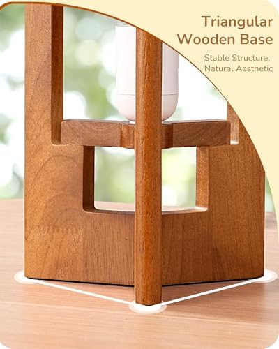 EDISHINE 13.5" Small Table Lamp, Walnut Wood Cylinder Nightstand Lamp, E26 - Image 2