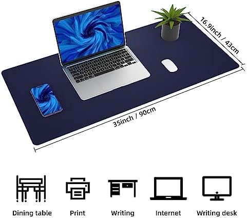 AFIING Desk Mat, Blue, 35.4" x 17", Cork Desk pad Protector - Image 2