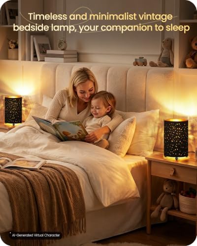 Black Table Lamps Set of 2, 8.1" Small Bedside Lamps Set of 2 - Image 2