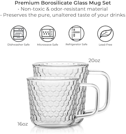 Aquach 16oz Glass Cups with handle Set of 2, Large Clear Coffee Tea Mugs - Image 5