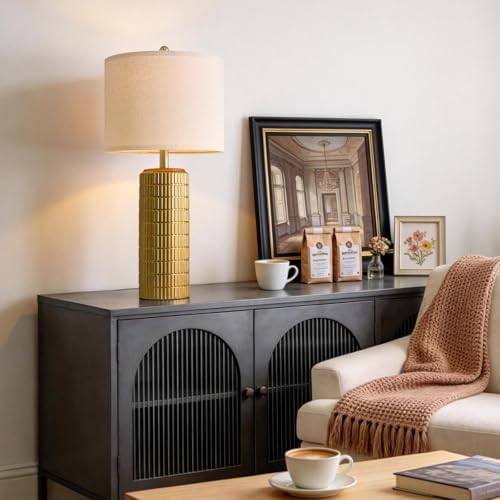 PoKat 27.5'' Tall Brass Gold Table Lamps Set of 2 for Living Room, Modern Table Lamps for Bedroom Night Stands, Retro Ceramic Bedside Lamps, Nightstand Lamps for Sideboard Side End Table, Gold - Image 5