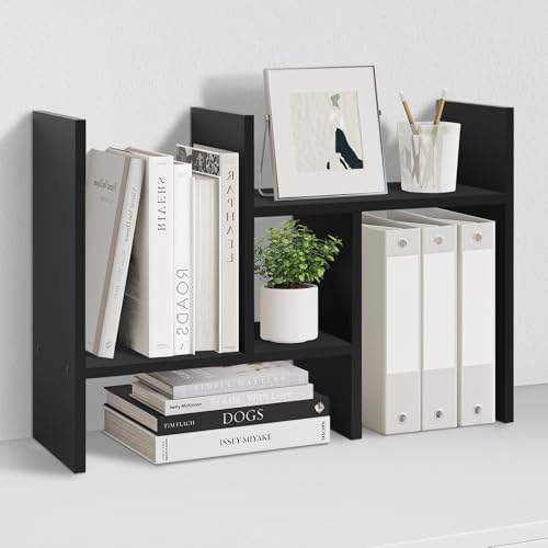 MASAKA B&W - Desk Organizer Aesthetic Shelf, Desktop Bookshelf, Double H Plants Display Shelf, Storage Rack Adjustable Stackable for Office Home Dorm - Perfect for Books, Plants & Decor (Black) by MASAKABW