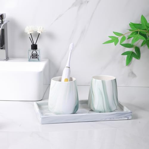 Bathroom Vanity Tray - 11'' Ceramic Rough-Textured Rectangle Countertop Tray, Heavy-Duty Organizer Plate for Perfume, Jewelry, Candles, Soap Dispenser, Kitchen Decorative Trays, Marble White - Image 4