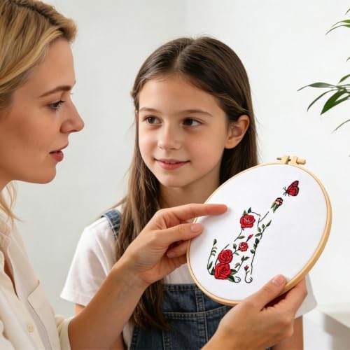 Flowers Cat Embroidery Kits for Beginners Adults, Cute Hand Embroidery Starters Kits, Floral Stamped Cross Stitch Kits Needlepoint Kits for Beginners Adults, Embroidery Hoop, Thread and Video Tutorial - Image 4