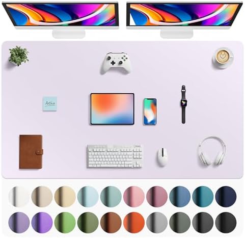 Aothia Faux Leather Desk Mat - Large Mouse Pad, Non-Slip PU Leather Blotter, Waterproof Writing Surface for Office and Home (Soft Lavender, 63" x 24") by AothiaSimpleNaturalUnique