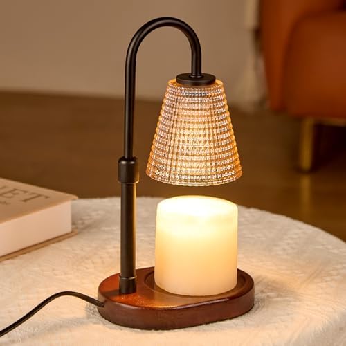 Premium Candle Warmer Lamp with Timer Dimmer-Height Adjustable Wax Melter Suitable for Any Jar Candle, Flameless Heater with Wood Base & Amber Glass,New Home Gifts for Women Mom Daughter Friend by CelegeteCandleWarmerLamp