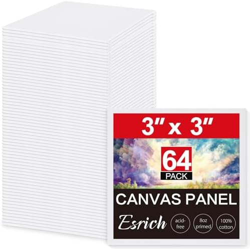 ESRICH 3x3IN Small Canvases for Painting, 64 Pack Mini Canvas Boards Cotton Painting Canvas Primed Acid Free Mini Blank Canvas Panels for Oil Paint,Watercolor,Acrylic Paint,Gouache&Tempera. by ESRICH
