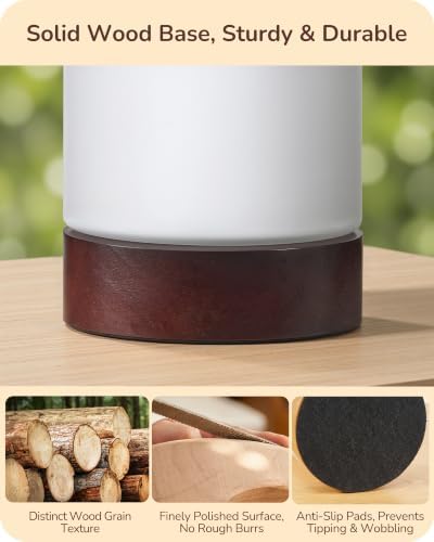 EDISHINE 9.85" Glass Table Lamp, Dark Walnut Wood Base, Easy to Assemble - Image 2