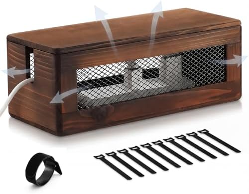Chunful Extra Large Cable Management Box, 16'' Wood Cord Hider Organizer with Ventilation Nets & Organizer for Power Strip, TV Wires & Desk Cable Storage, Magnetic Lid Hide Floor Cables by Chunful