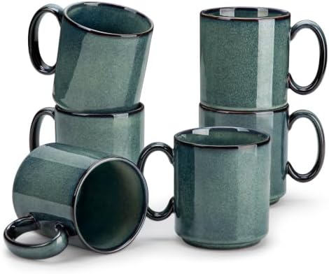 vancasso STARRY Ceramic Coffee Mugs Set of 6, 12 Oz Coffee Cups for Latte, Cappuccino, Tea & Hot Cocoa, Artisan Modern Style for Coffee Bar, Home & Kitchen, Microwave & Dishwasher Safe, Green by vancasso
