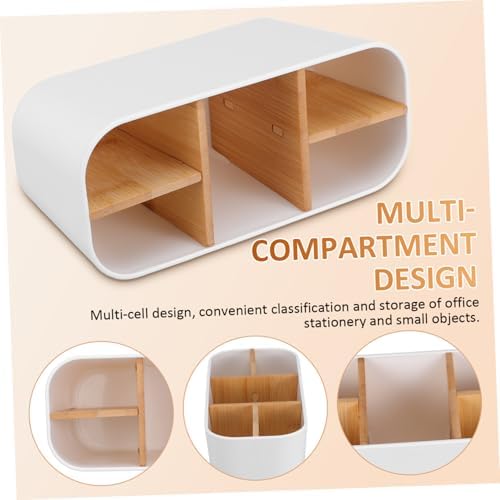 jojofuny White Bamboo Desk Organizer Box with Compartments for Office - Image 3