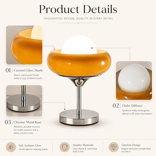 Caramel Orange Glass Table Lamp,for Bedroom and Nightstand,MCM Style - Image 5