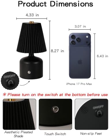 Small Bedside Table Lamp, Dimmable Cordless Lamp with 3 Color, - Image 5